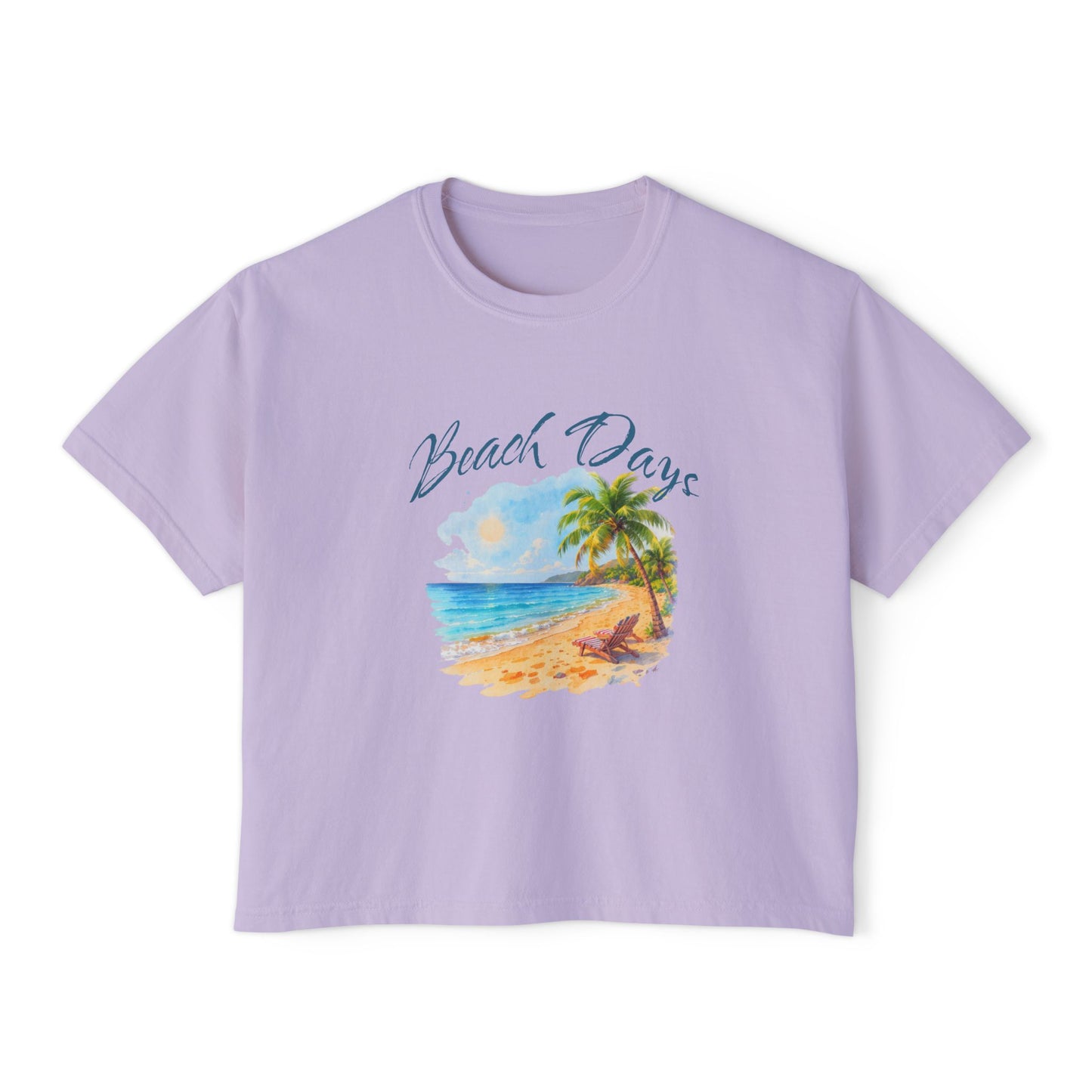 Beach Days Boxy Tee — Tropical Palm Beach Graphic for Women