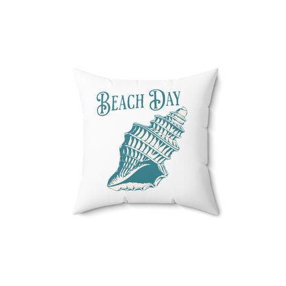 Beach Day Aqua Conch Shell Spun Polyester Square Pillow by Caribbean Rays