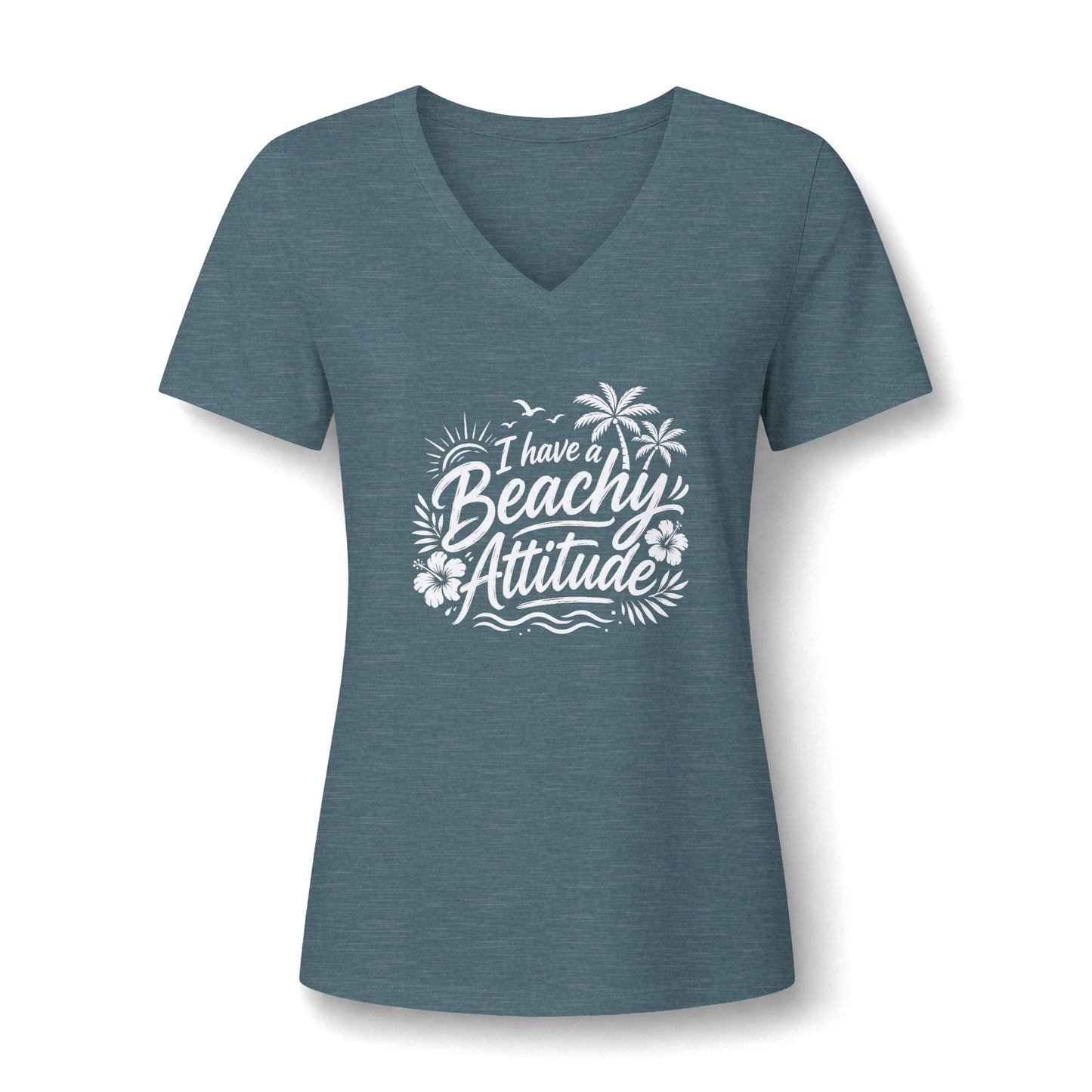 Beachy Attitude V-Neck Tee — Women's Relaxed Heather Graphic T-Shirt