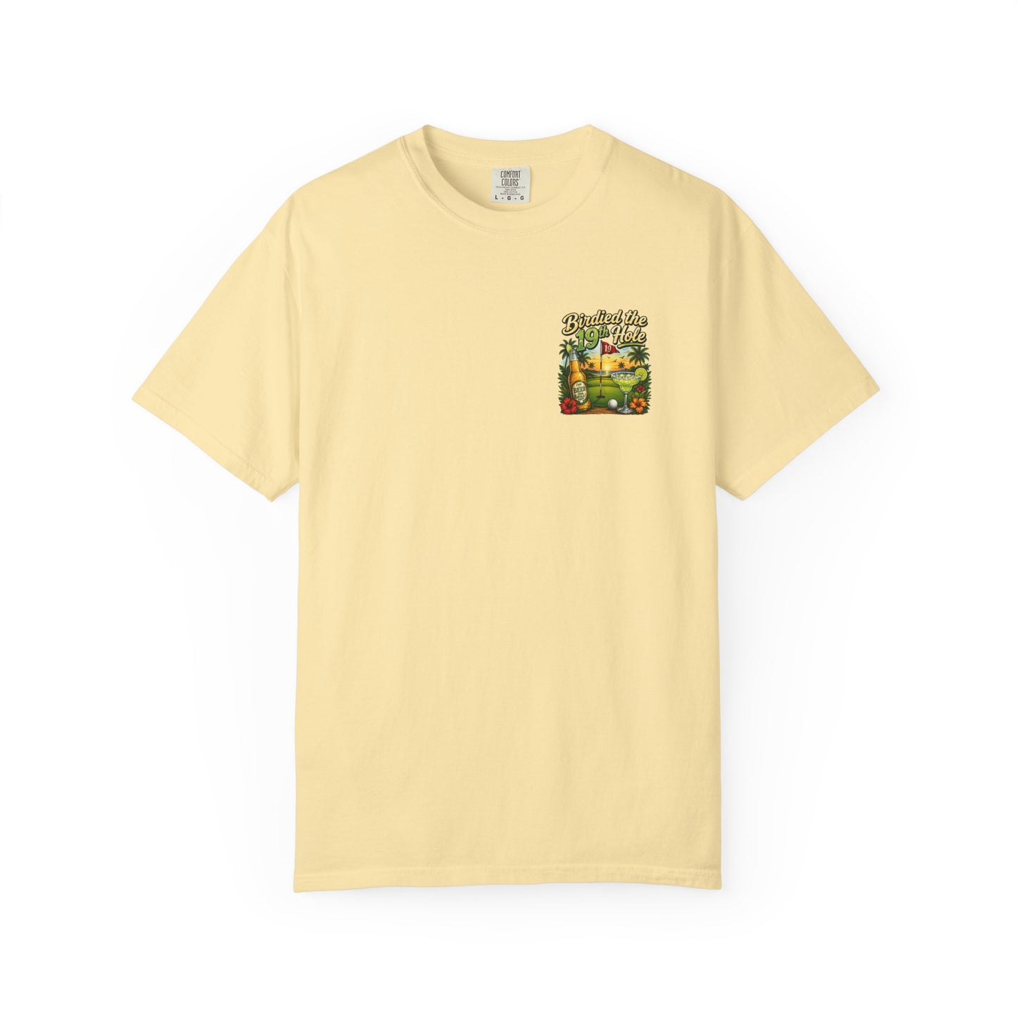 Golf T-Shirt — 'Birdied the 19th Hole' Tropical Golf Beer Design