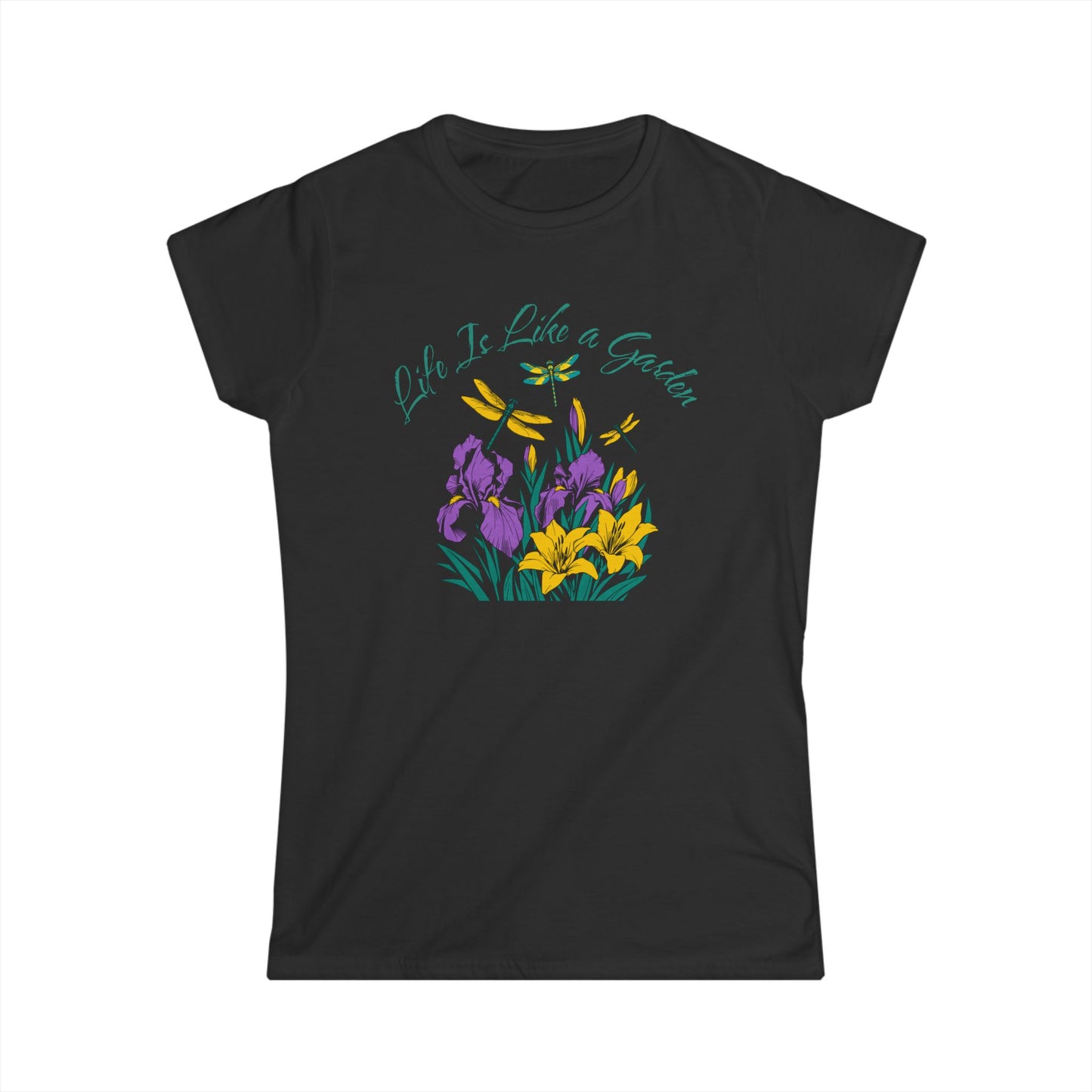Women’s Floral Tee "Life Is Like a Garden" Iris & Crocus Spring Shirt at Caribbean Rays