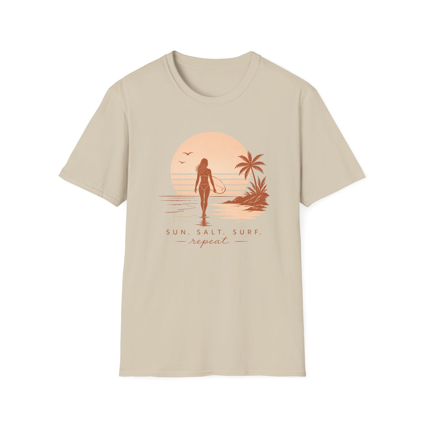 Surf Sunset T-Shirt — "Sun, Salt, Surf, Repeat" Beach Tee