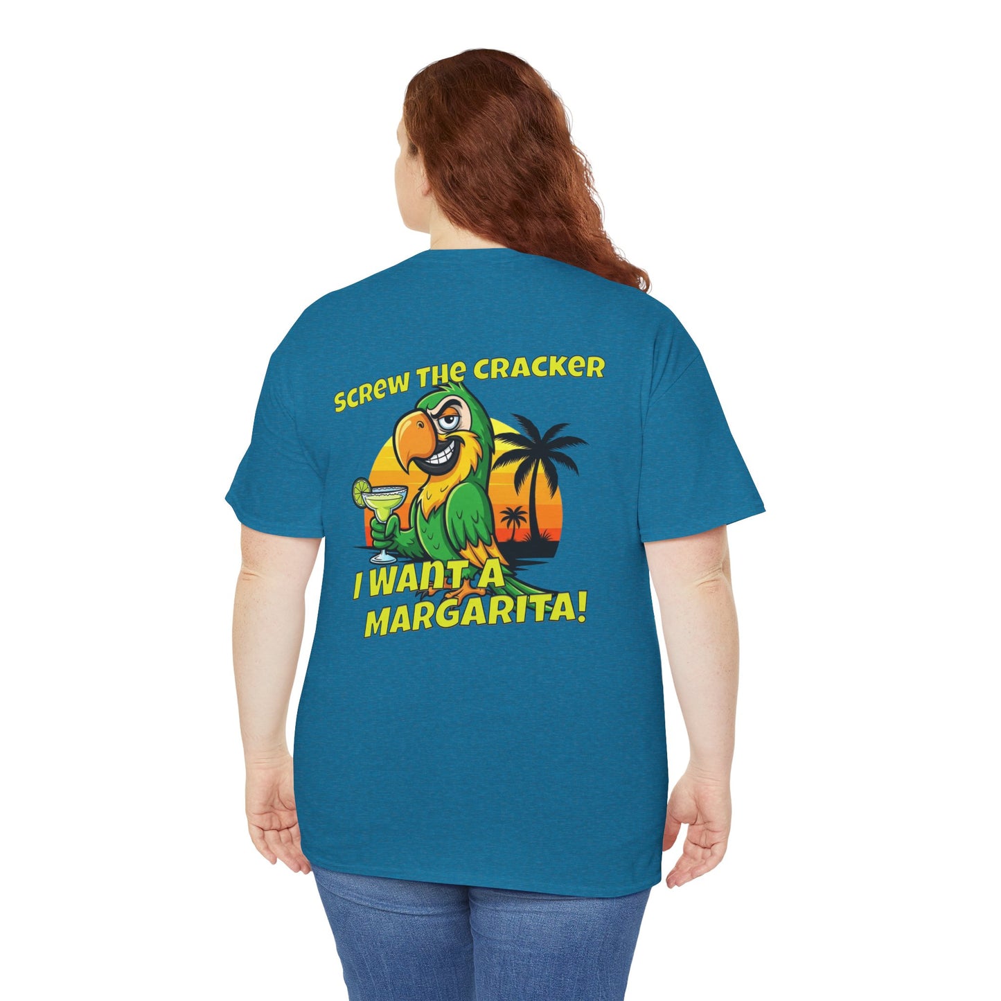 Screw the Cracker I Want a Margarita" T-Shirt Tropical Parrot Cocktail Tee