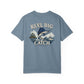 Blue t-shirt with 'Reel Big Catch' graphic design on a white background