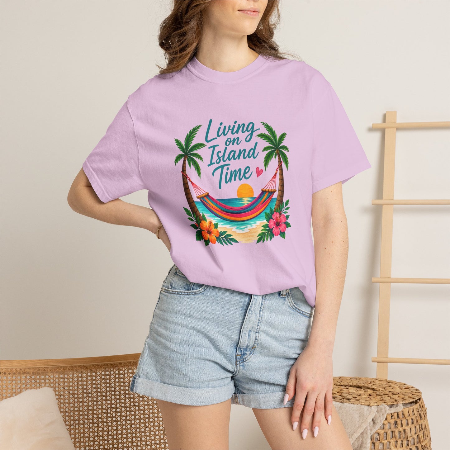 Island Time T-Shirt — "Living on Island Time" Tropical Hammock Tee
