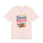 Pink t-shirt with 'Beach Mom' text and starfish design on a white background