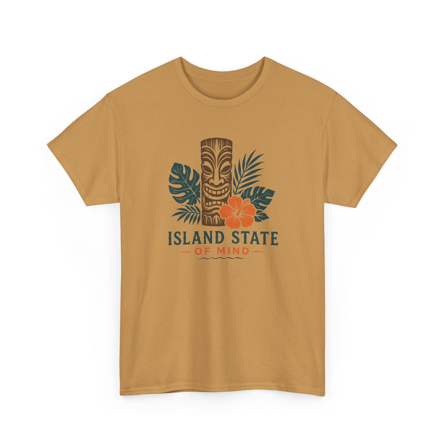 Island State of Mind T-Shirt — Tropical Tiki Tee with Hibiscus & Palm Leaves