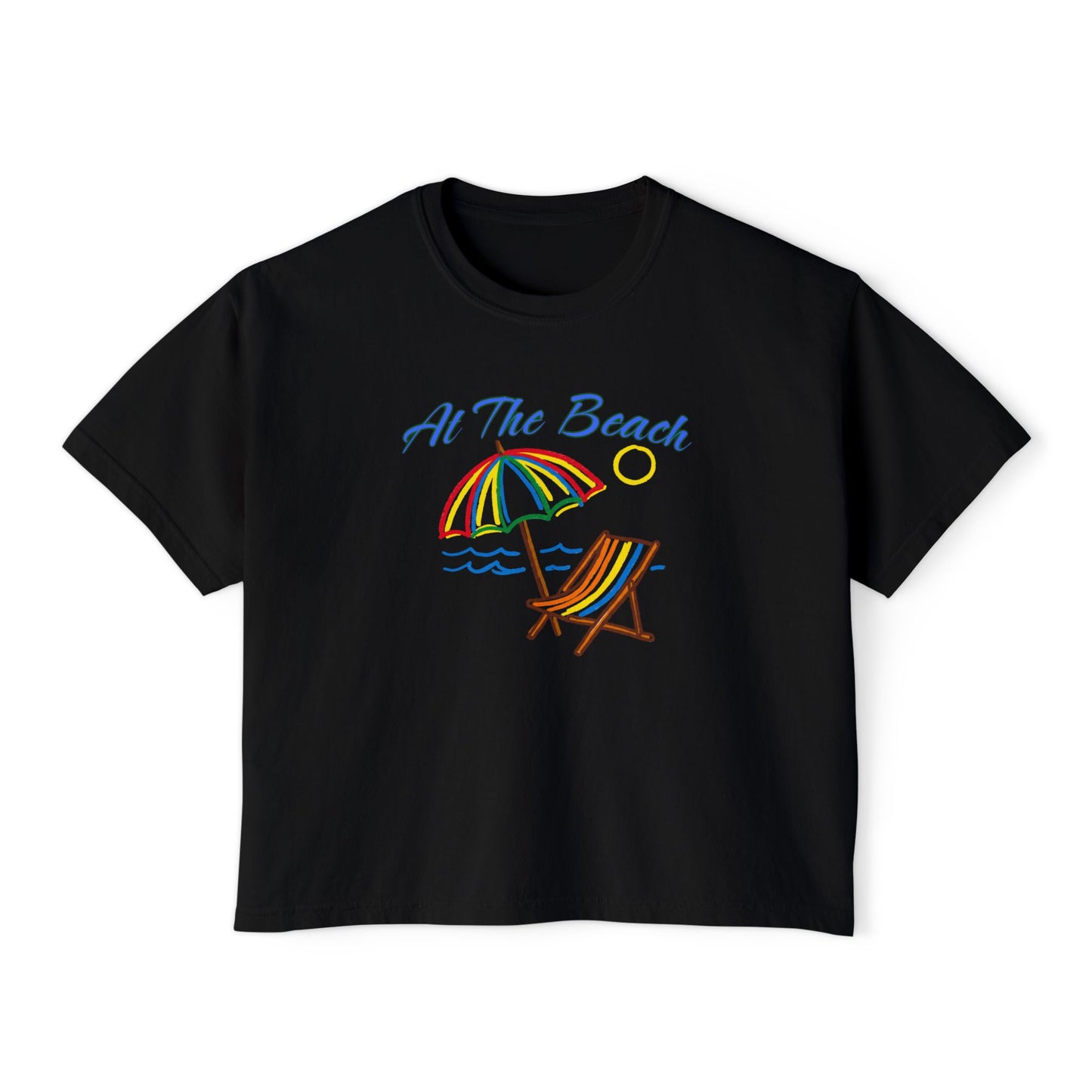 All The Beach Women's Boxy Tee – Beach Umbrella & Chair Summer Shirt by Caribbean Rays