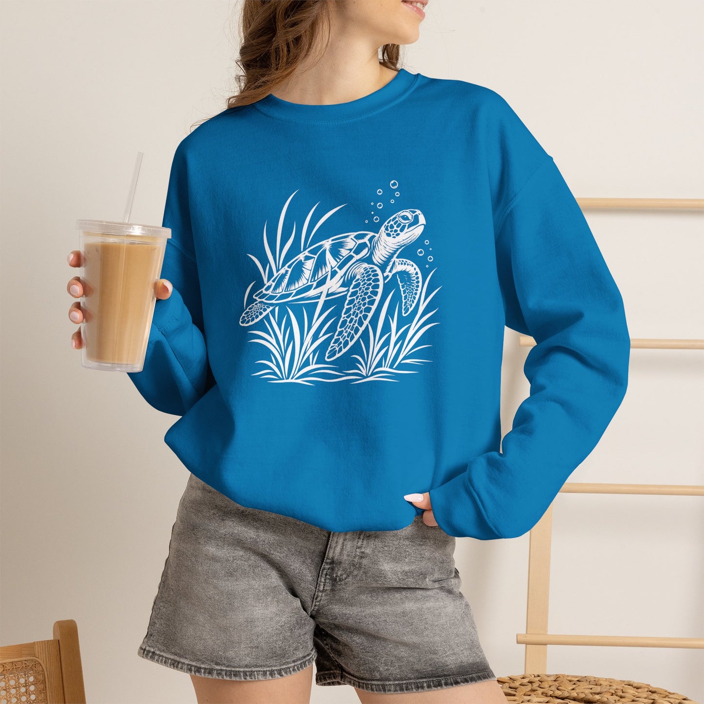 Sea Turtle Crewneck Sweatshirt — Hand-Drawn Marine Life Graphic