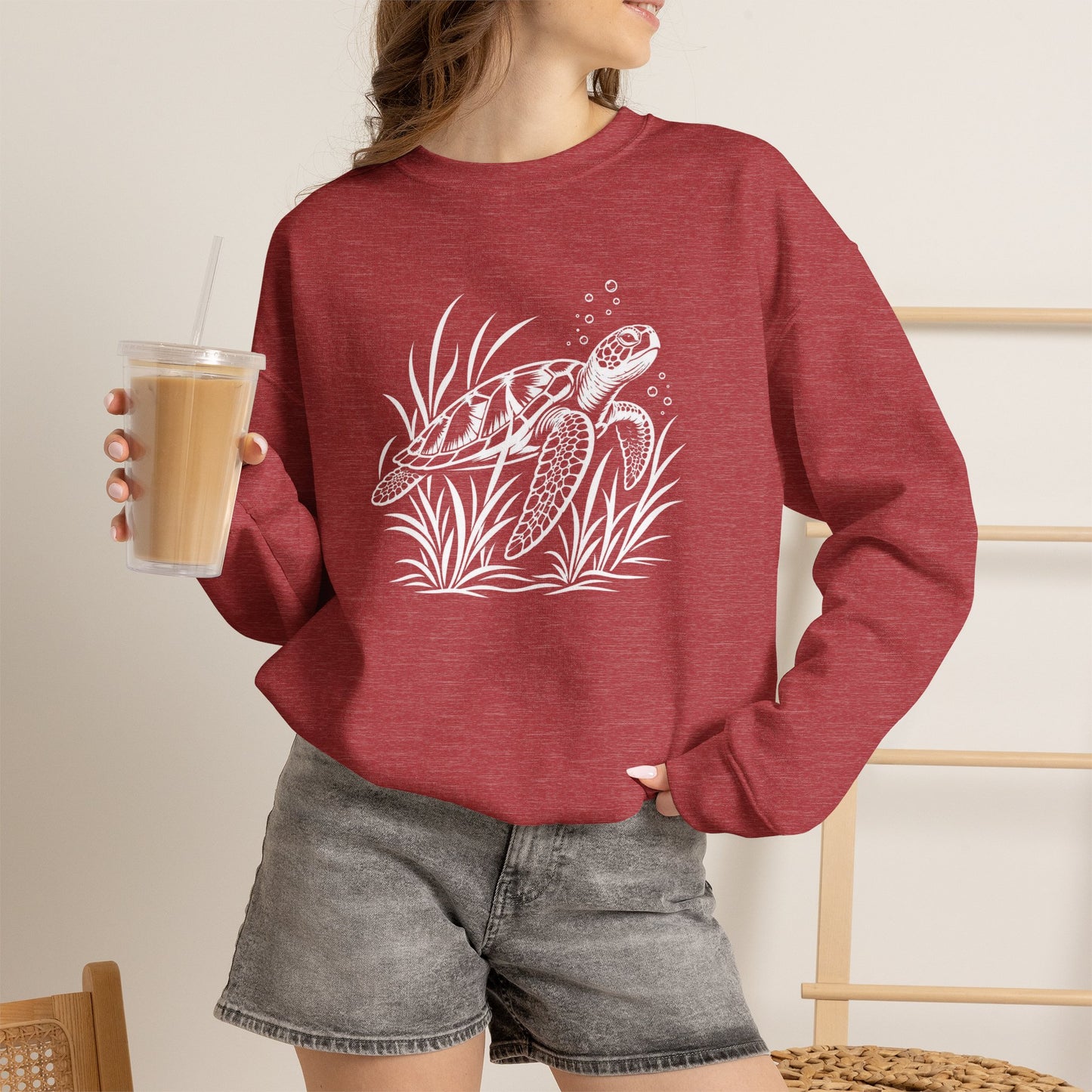 Sea Turtle Crewneck Sweatshirt — Hand-Drawn Marine Life Graphic