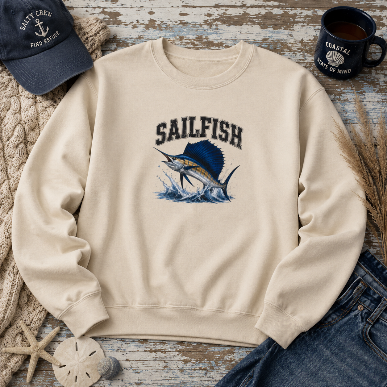 Sailfish Graphic Sweatshirt – Vintage Marlin Fishing Crewneck