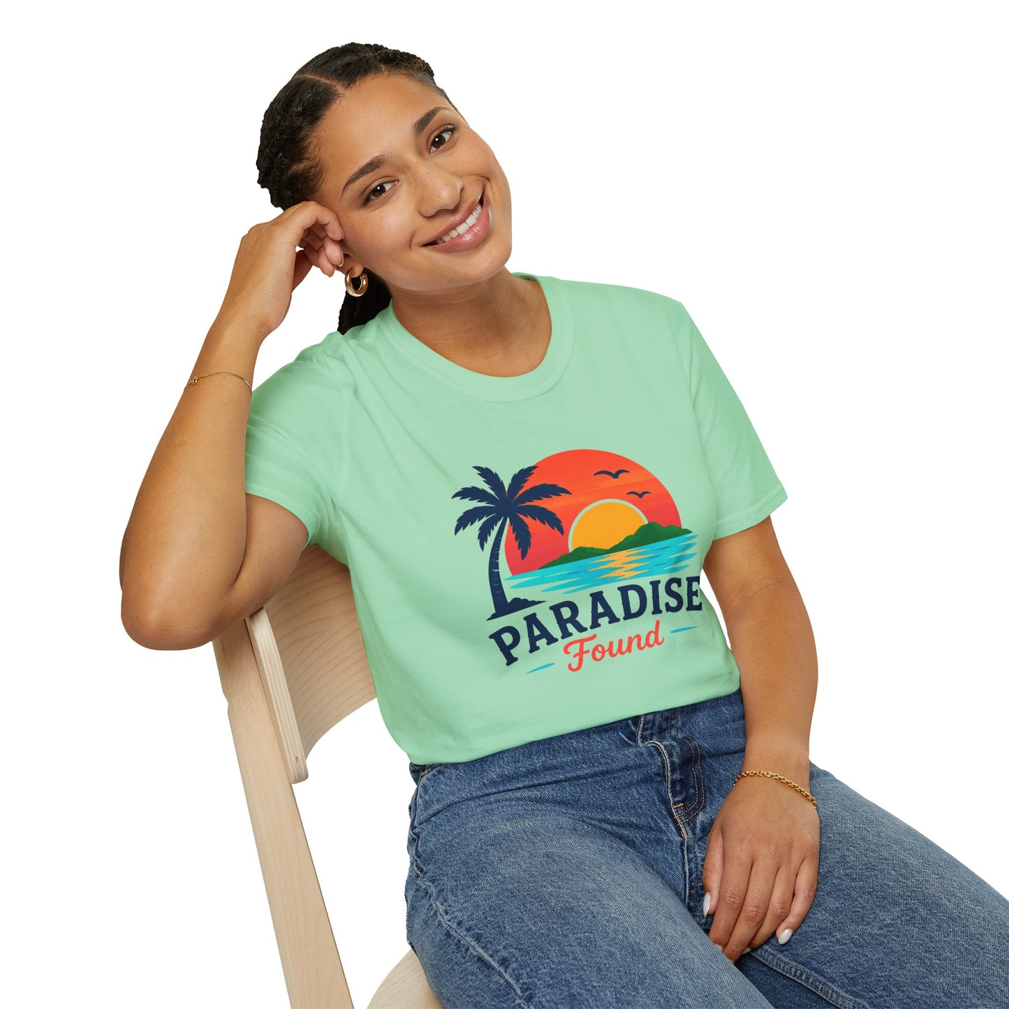 Paradise Found T‑Shirt — Retro Sunset Palm Beach Tee