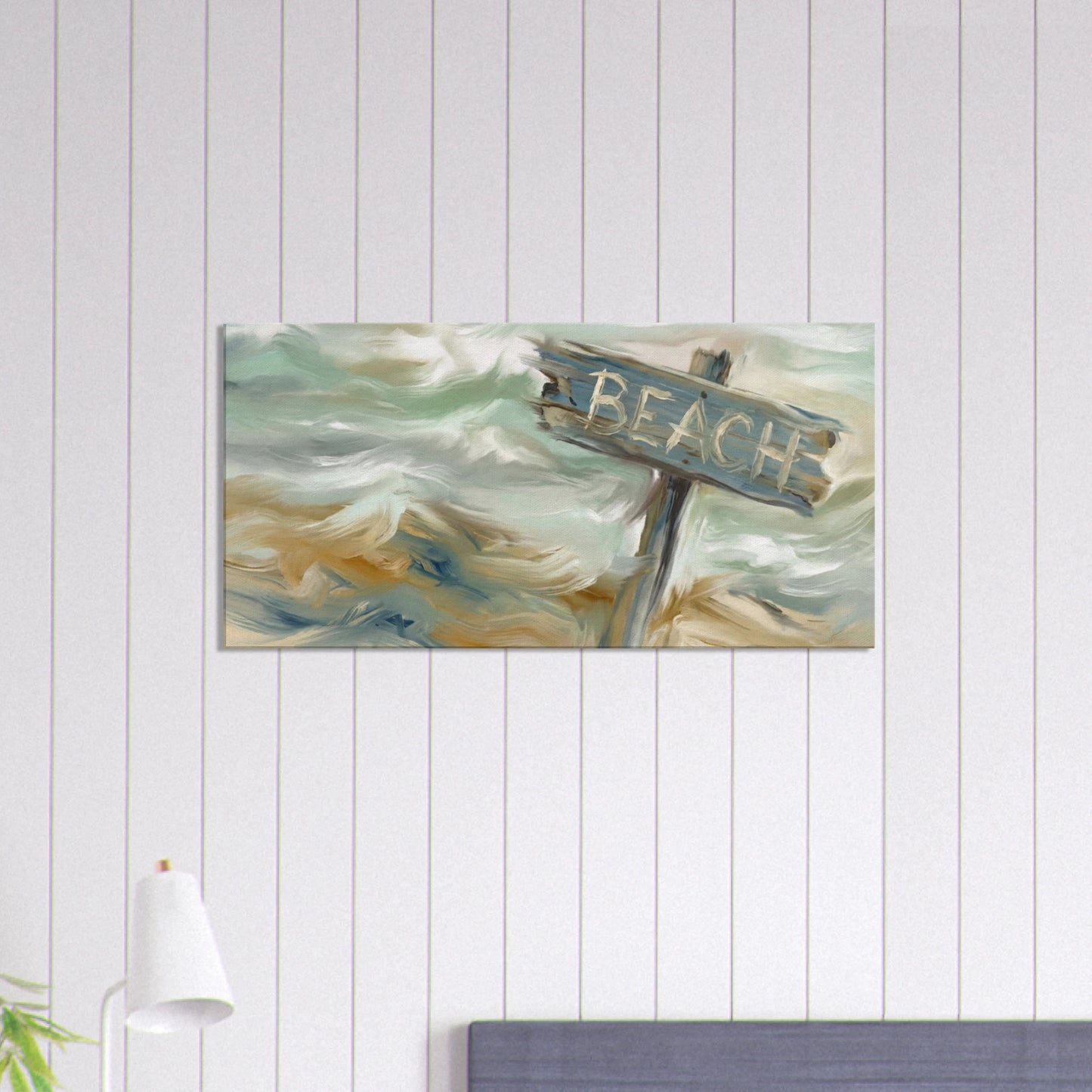   Beach Sign Distressed Canvas Wall Print by Caribbean Rays