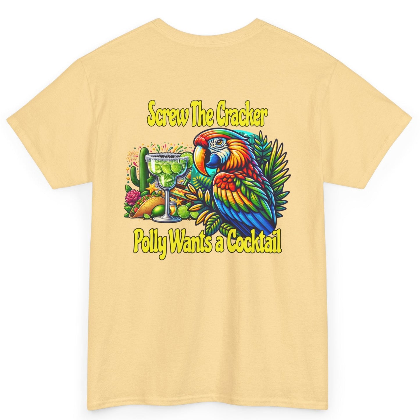 Cocktail Parrot Tee - Fun Retro Style, Unisex  Heavy Cotton T-Shirt, at Caribbean Rays