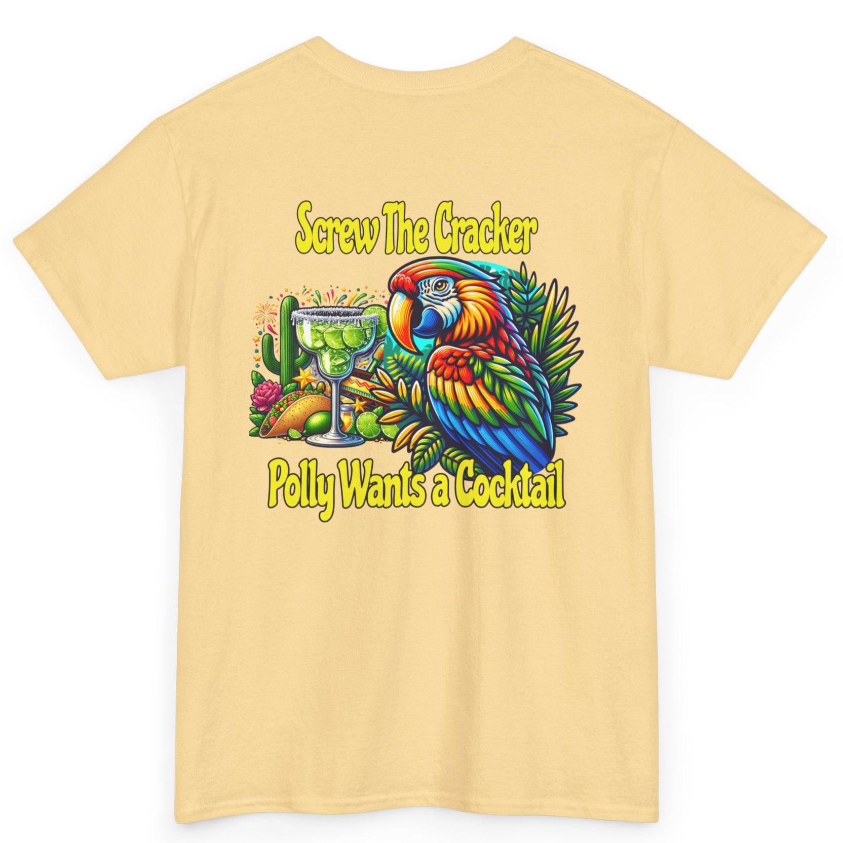 Cocktail Parrot Tee - Fun Retro Style, Unisex  Heavy Cotton T-Shirt, at Caribbean Rays