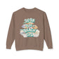 Brown sweatshirt with 'Born to be a Beach Girl' text and beach-themed graphics on a white background at Caribbean Rays