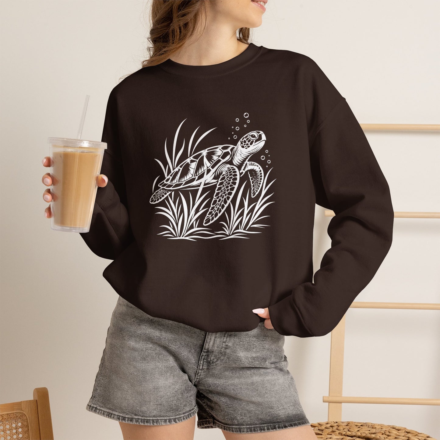 Sea Turtle Crewneck Sweatshirt — Hand-Drawn Marine Life Graphic