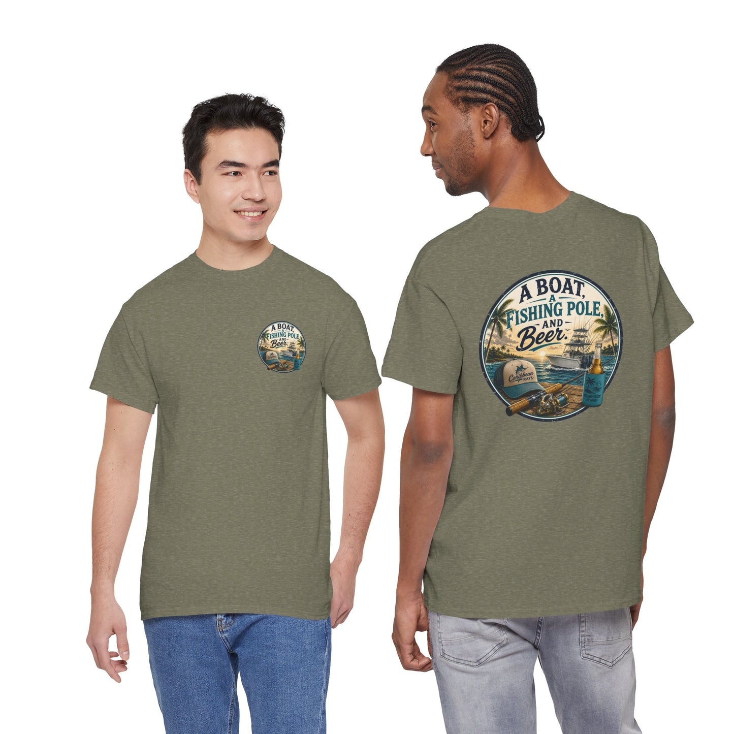 T-Shirt — "A Boat, Fishing Pole and Beer" Vintage Fishing Graphic Tee