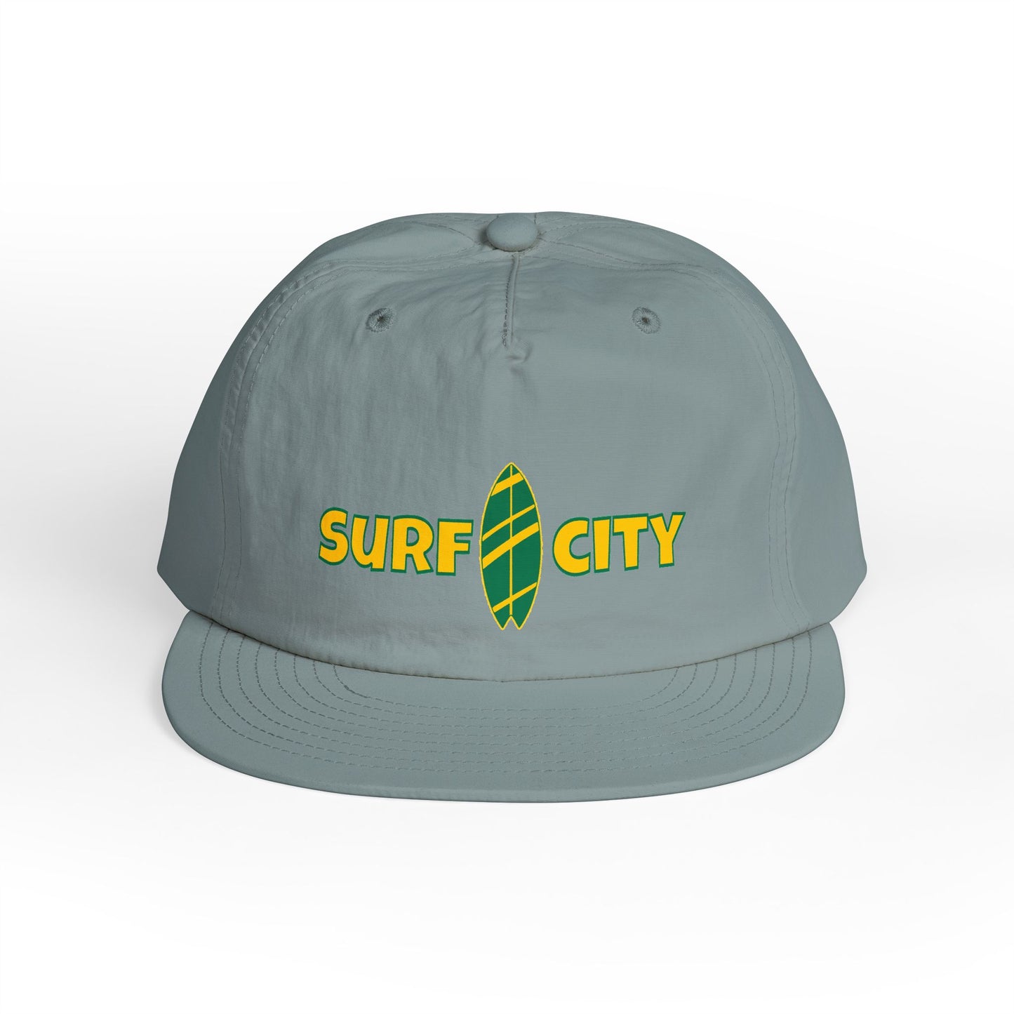 Gray cap with 'Surf City' logo on a white background