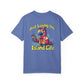 Blue t-shirt with a cartoon parrot and 'Just Living the Island Life' text on a white background