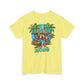 Yellow t-shirt with a tropical graphic and 'I'm in Vacation Mode' text on a white background