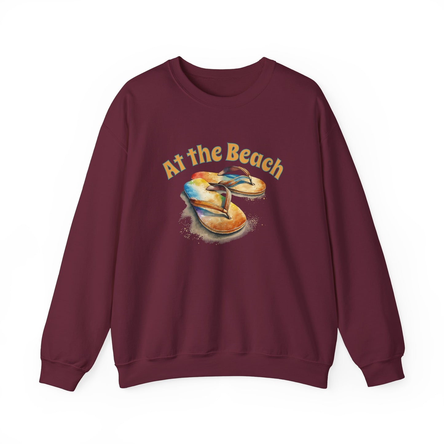 At the Beach Flip Flop Unisex Sweatshirt - "At the Beach" Flip Flop Design on Caribbean Rays