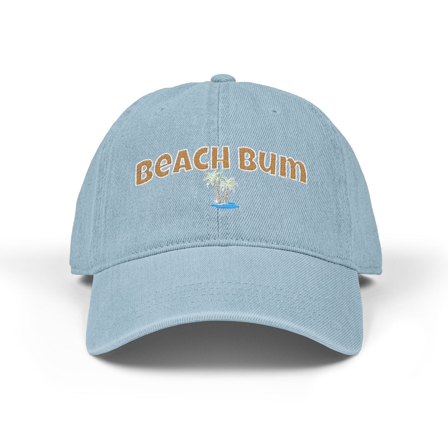 Beach Bum Embroidered Denim Hat — Casual Palm Tree Cap