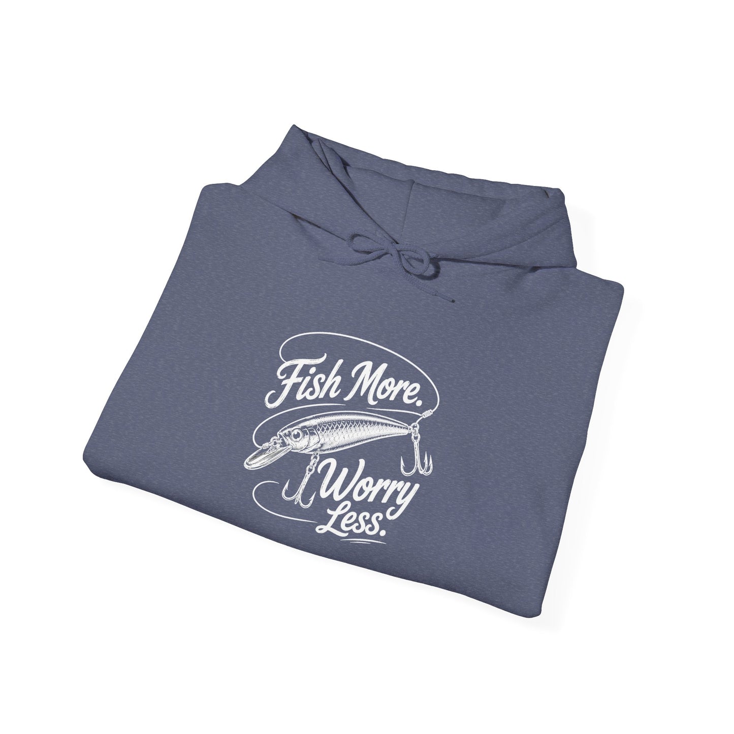 Fishing Hoodie - "Fish More Worry Less" Graphic Pullover