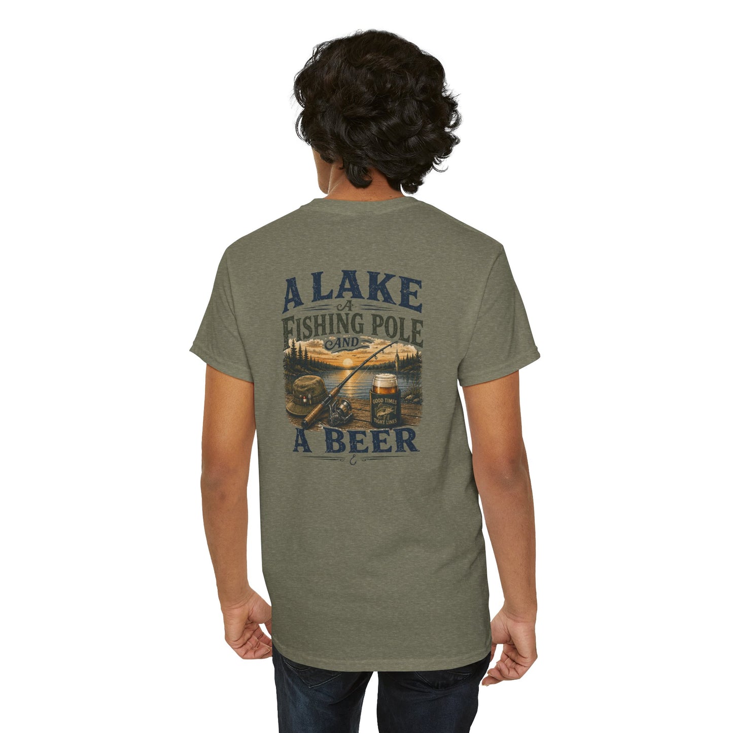 Fishing Tee — "A Lake, A Fishing Pole, A Beer" Graphic Shirt