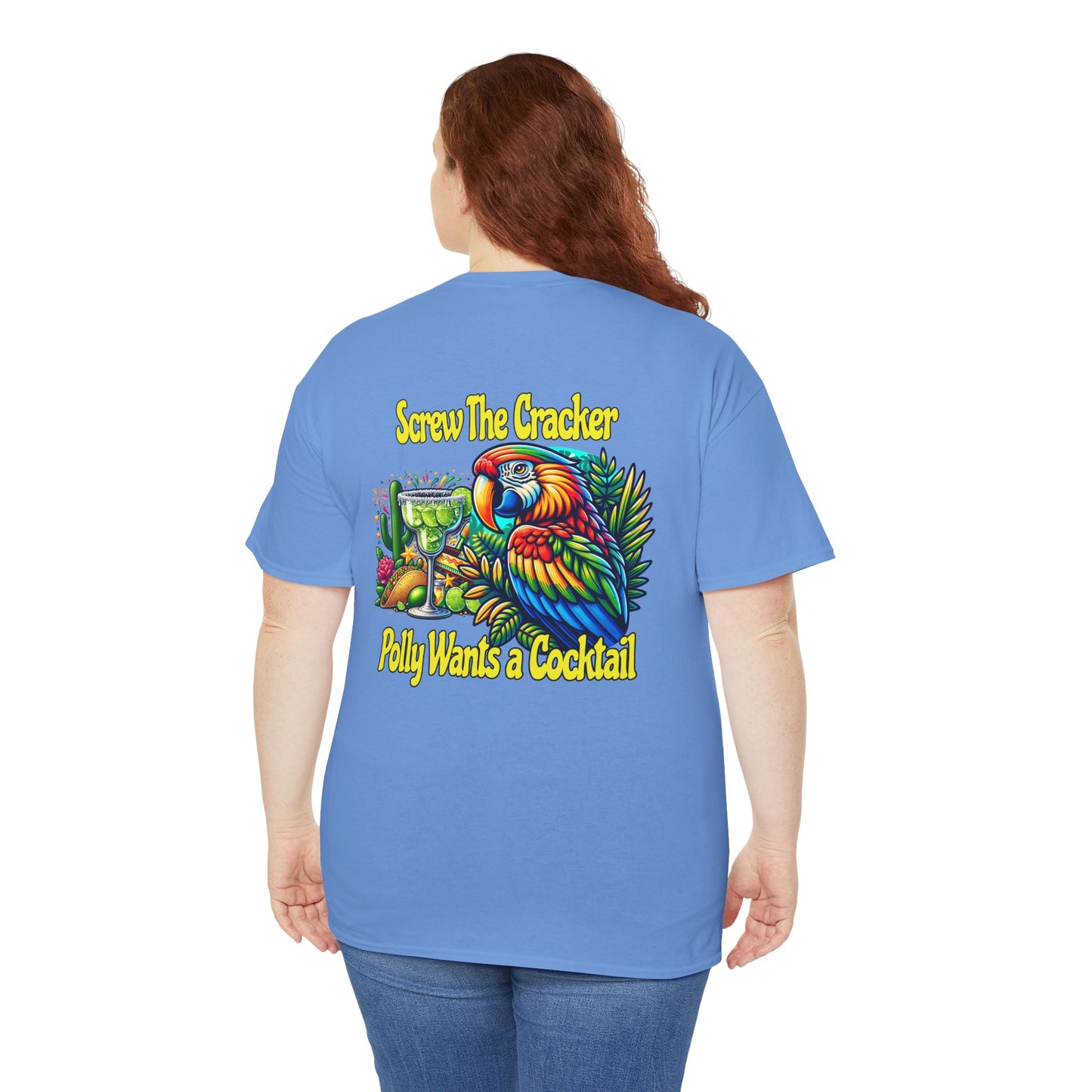 Cocktail Parrot Tee - Fun Retro Style, Unisex  Heavy Cotton T-Shirt,