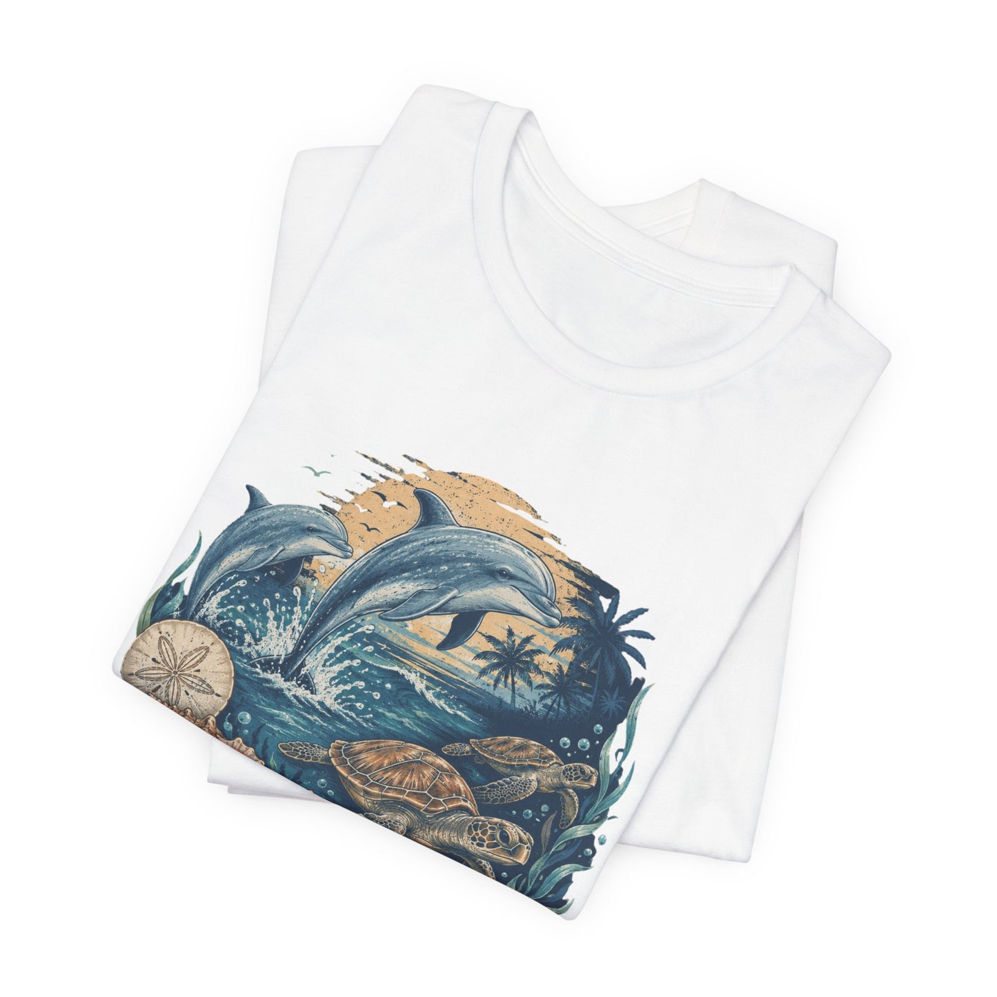 Ocean Life Tee — Vintage Dolphin & Seashell Beach Shirt