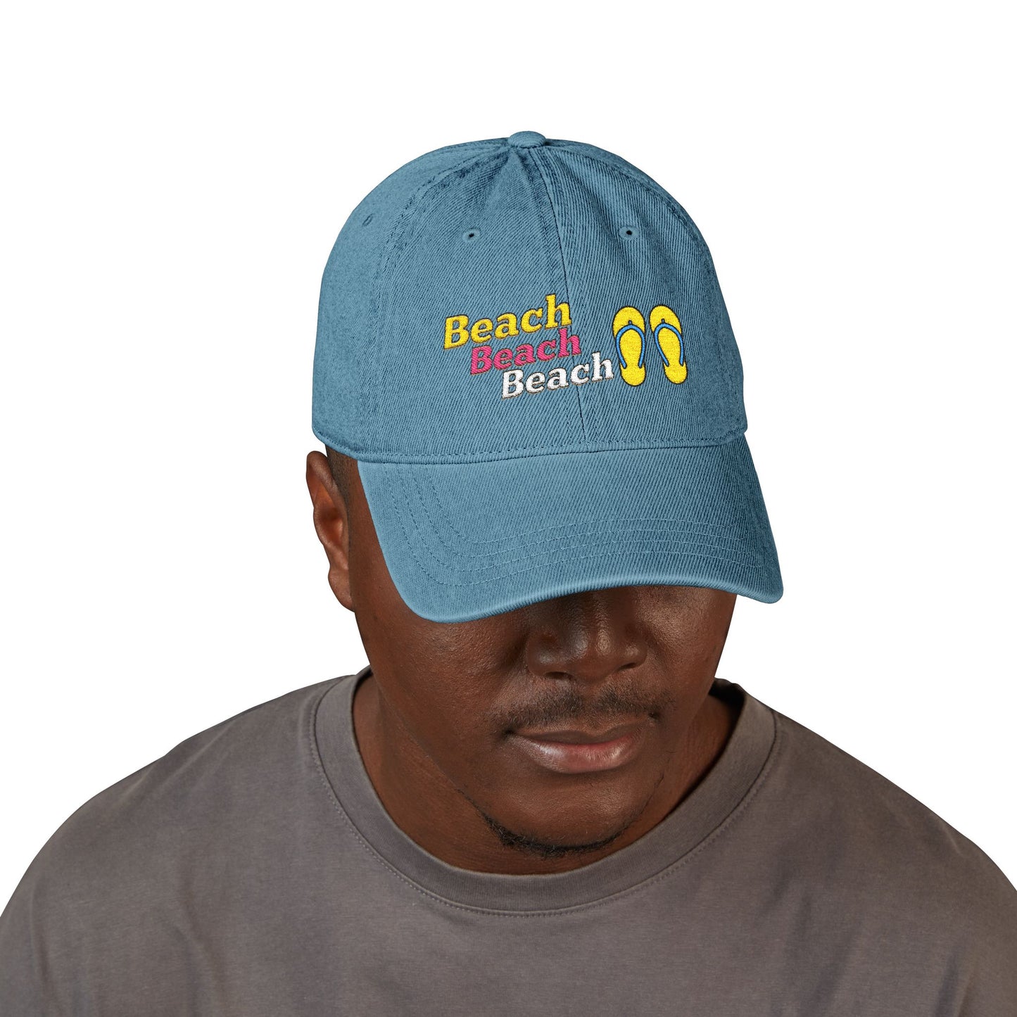 Beach Beach Beach Embroidered Denim Hat — Floral Summer Baseball Cap
