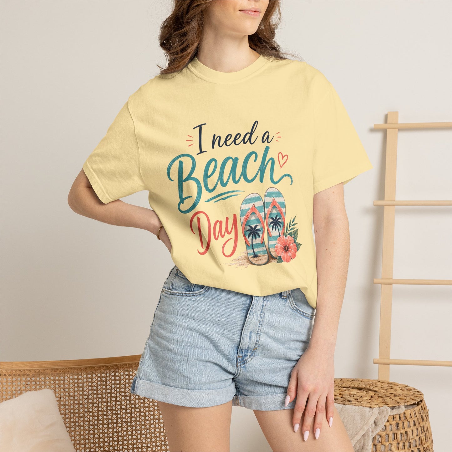 I Need a Beach Day T-Shirt – Women’s Summer Flip Flop Tropical Tee