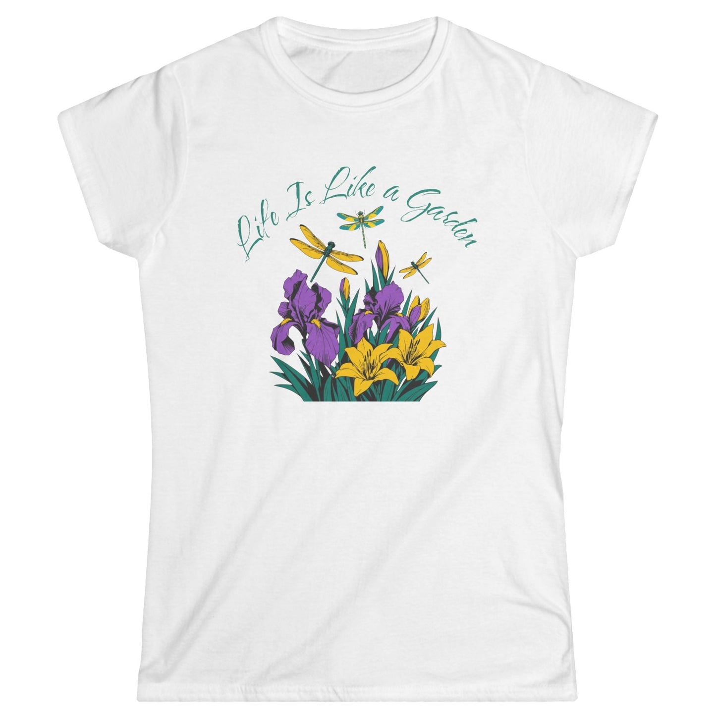 Women’s Floral Tee "Life Is Like a Garden" Iris & Crocus Spring Shirt at Caribbean Rays