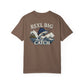 Brown t-shirt with 'Reel Big Catch' graphic and marlin design on a white background