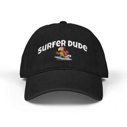 Surfing Dude Embroidered Denim Hat — 'Surfer Dude' Wave & Sun Cap