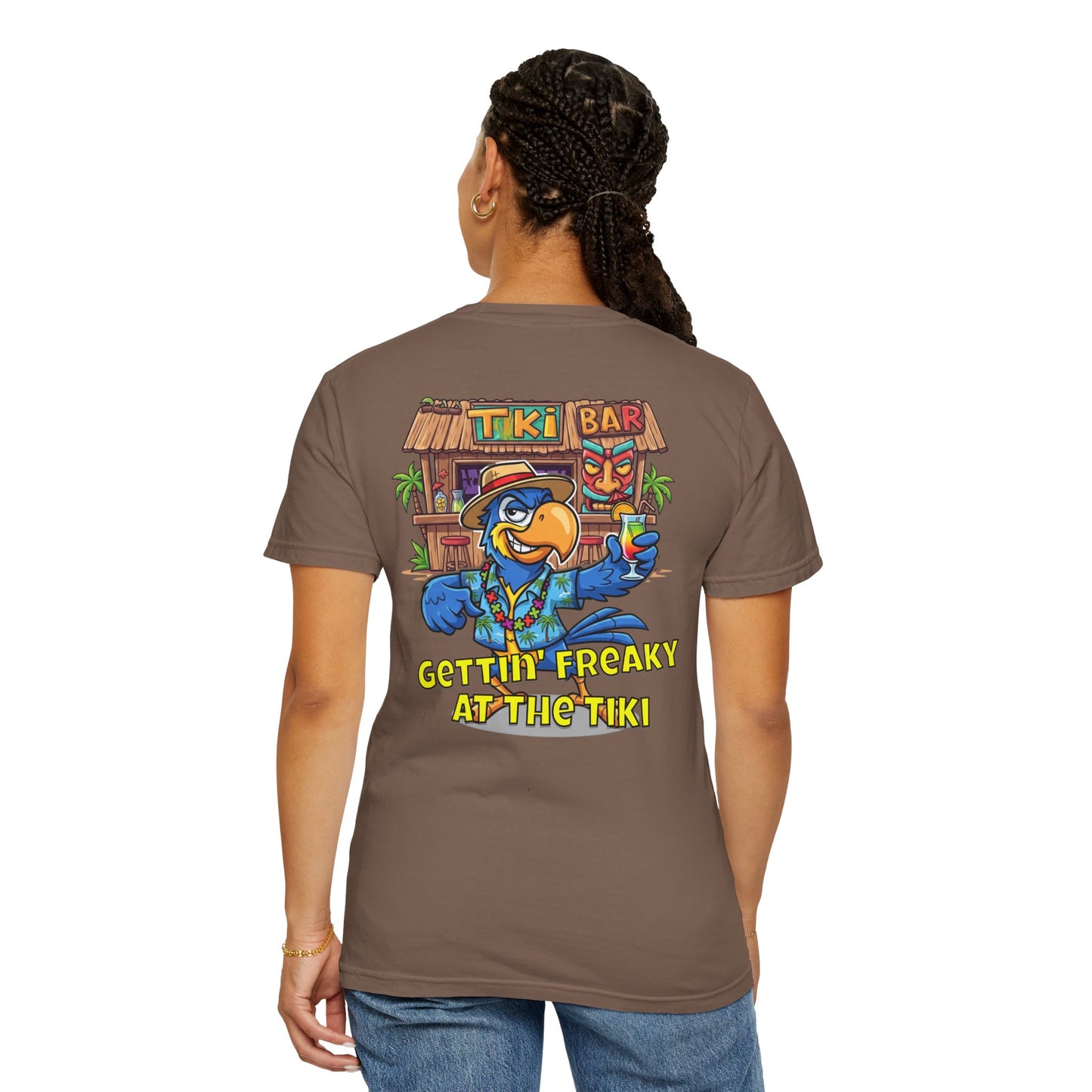 Gettin' Freaky at the Tiki Dancing Parrot Comfort Colors T-shirt