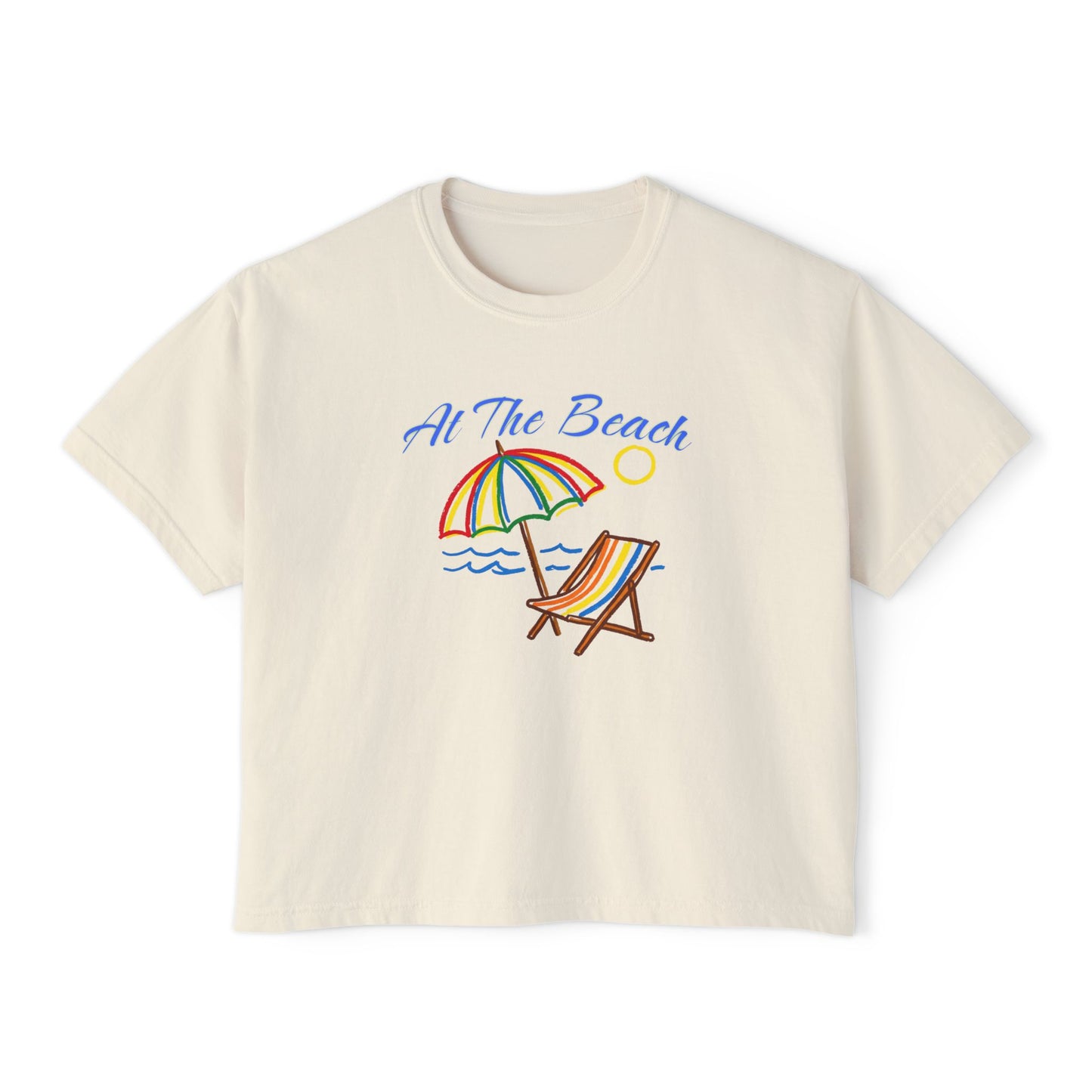 All The Beach Women's Boxy Tee – Beach Umbrella & Chair Summer Shirt by Caribbean Rays