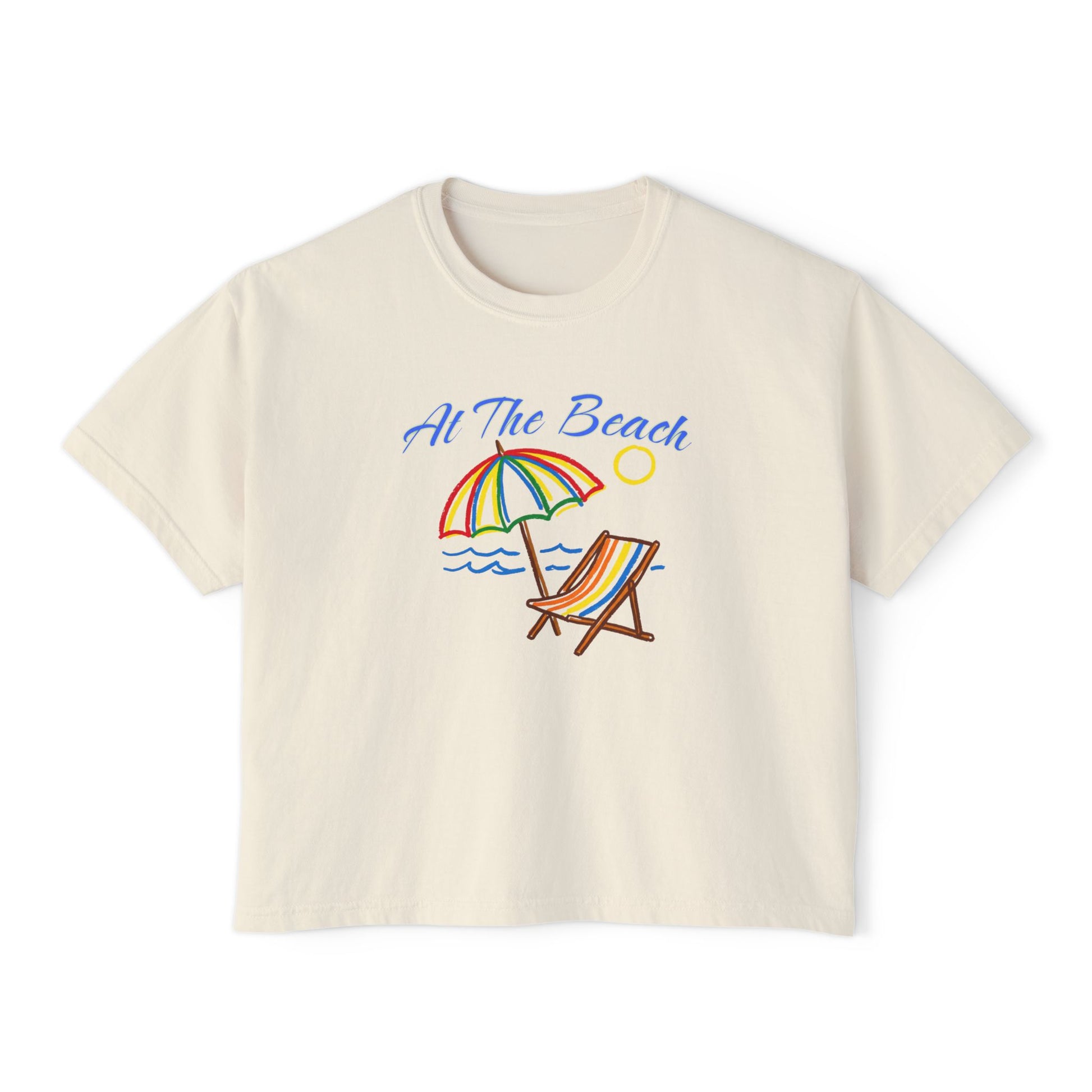 All The Beach Women's Boxy Tee – Beach Umbrella & Chair Summer Shirt by Caribbean Rays