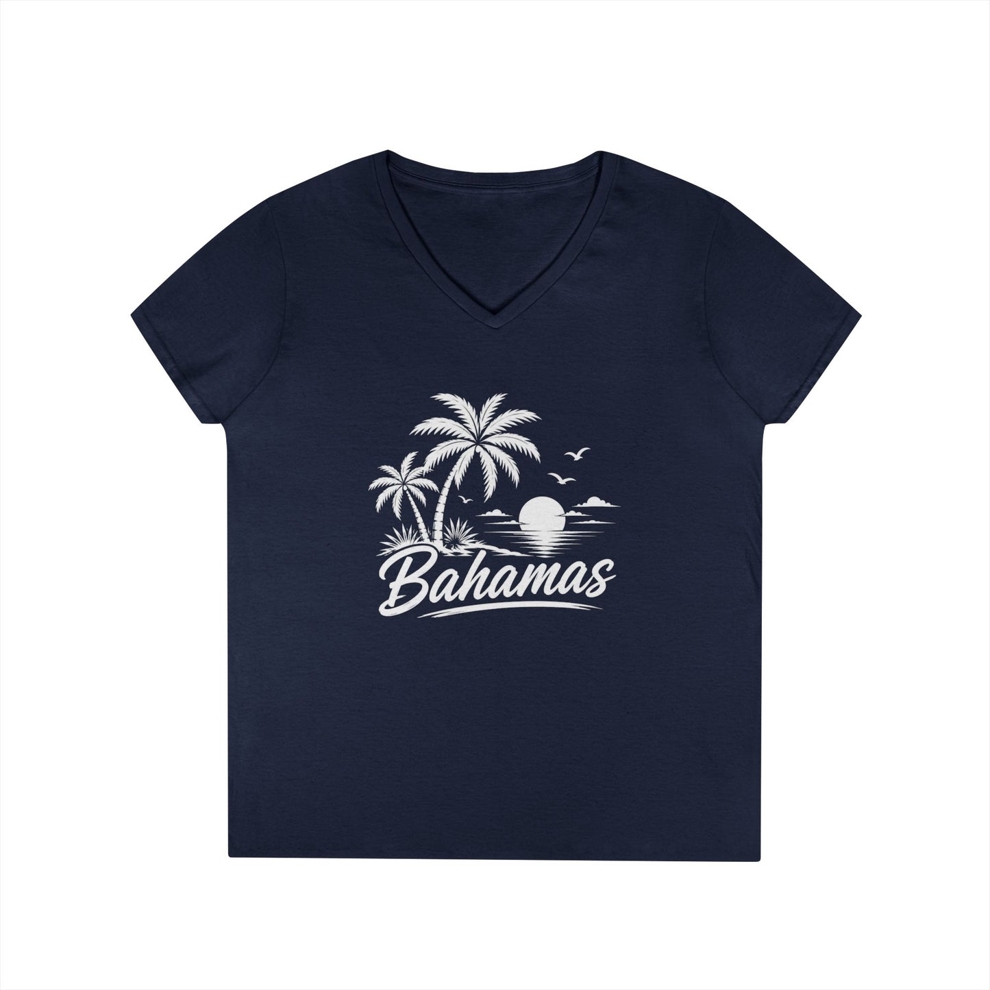 Bahamas Palm Beach V-Neck Tee — Ladies' Tropical Vacation T-Shirt