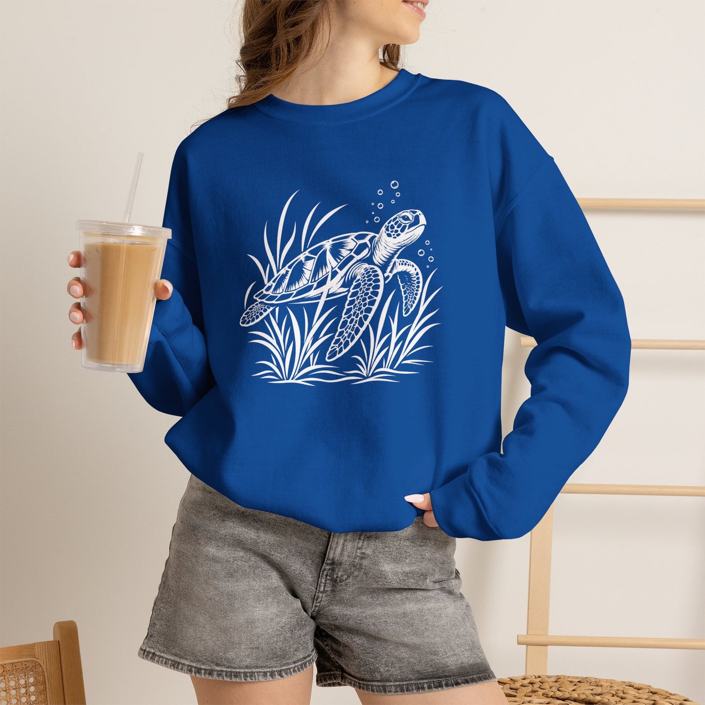 Sea Turtle Crewneck Sweatshirt — Hand-Drawn Marine Life Graphic