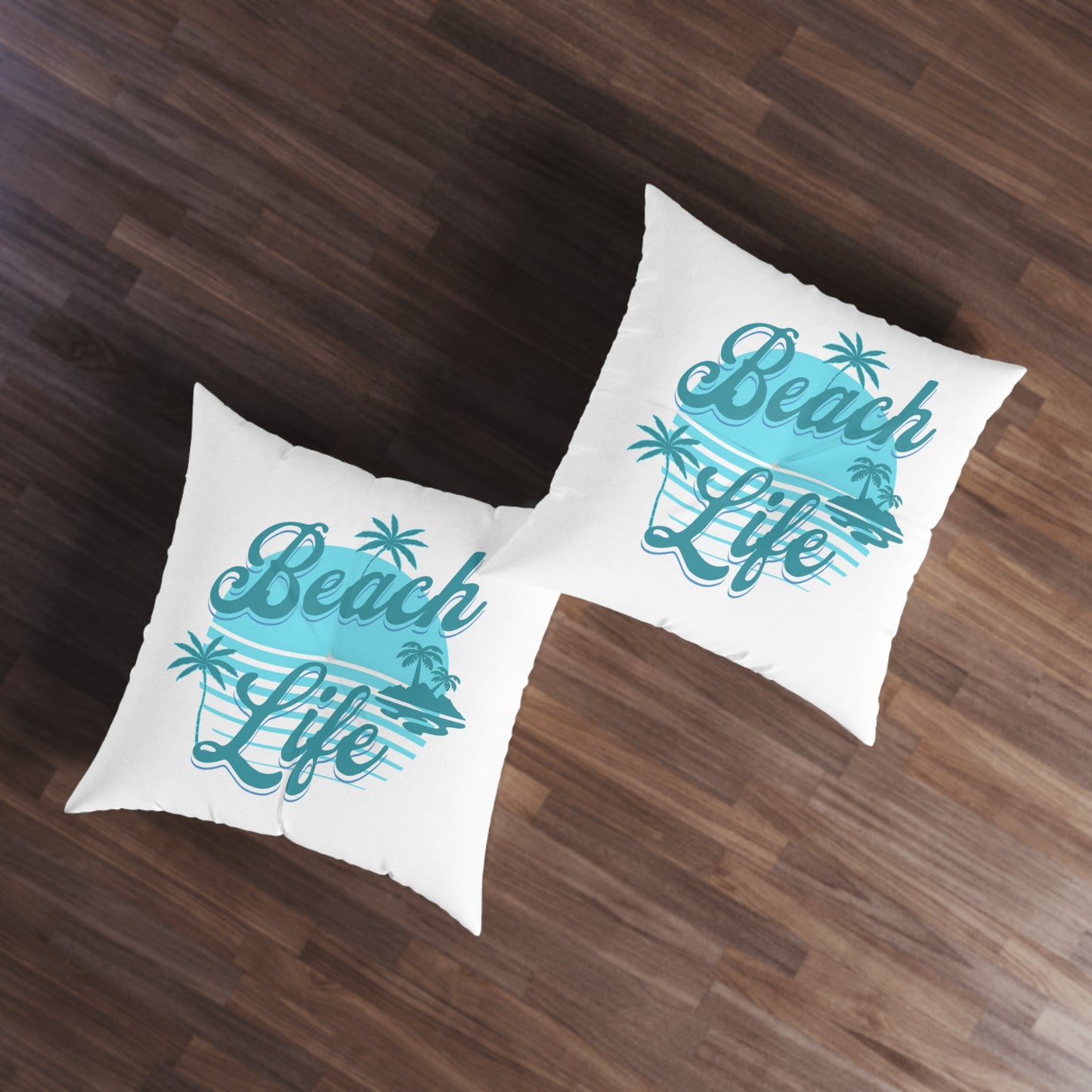 Beach Life Tufted Floor Pillow, Square on Caribbean Rays