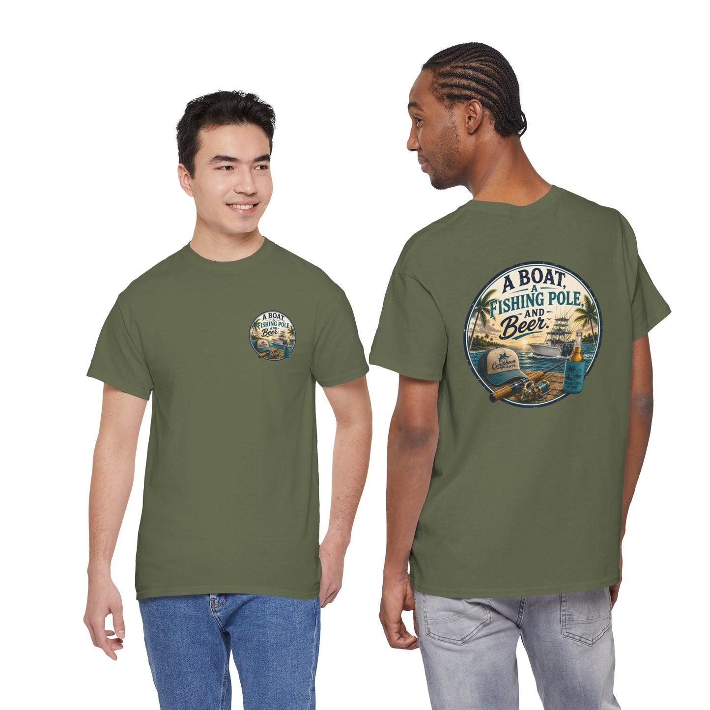 T-Shirt — "A Boat, Fishing Pole and Beer" Vintage Fishing Graphic Tee