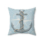 Light blue square pillow with bold anchor graphic and rope twist design