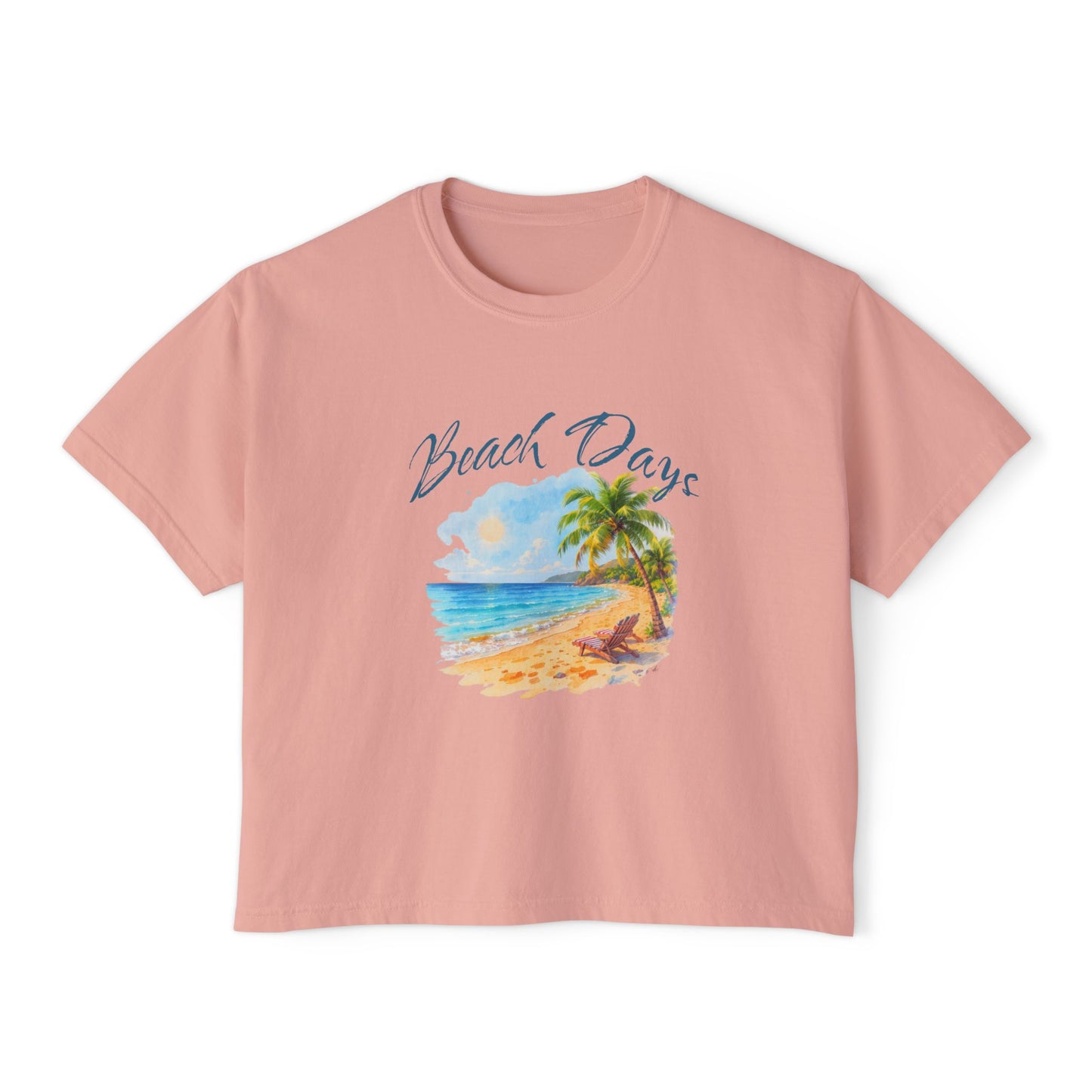 Beach Days Boxy Tee — Tropical Palm Beach Graphic for Women