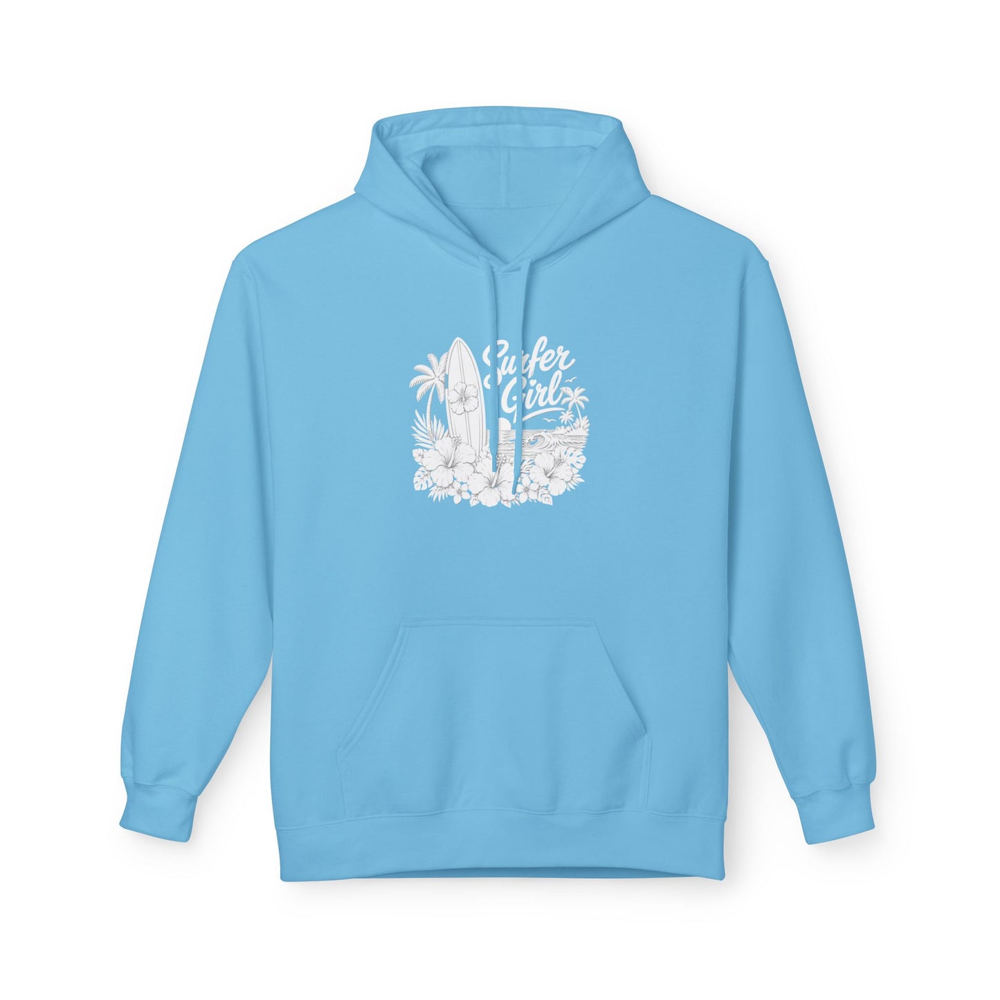 Surf Sketch Hoodie — Minimal Beach Palm Line Art Sweatshirt