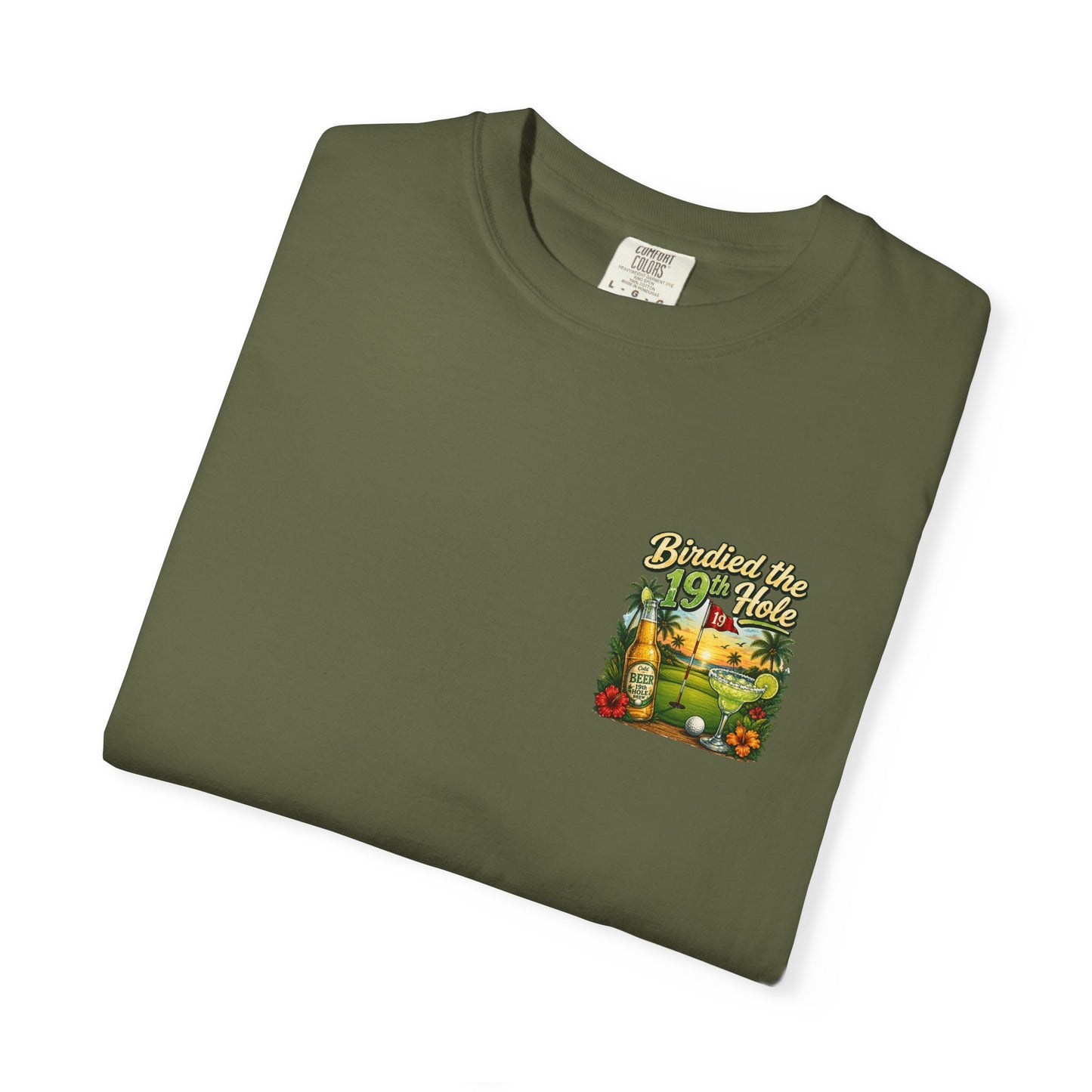 Golf T-Shirt — 'Birdied the 19th Hole' Tropical Golf Beer Design