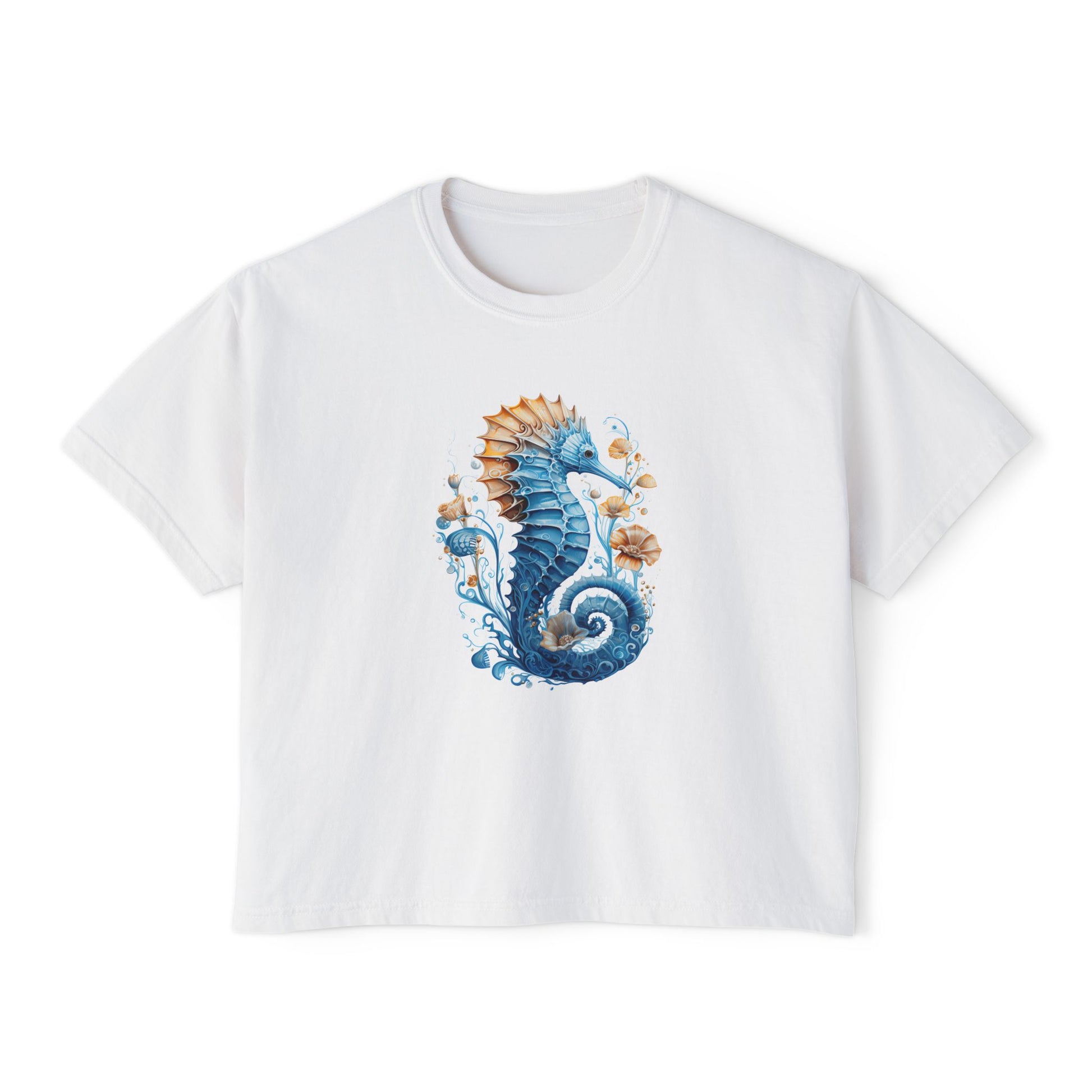 Seahorse Watercolor Women's Boxy Tee at Caribbean Rays