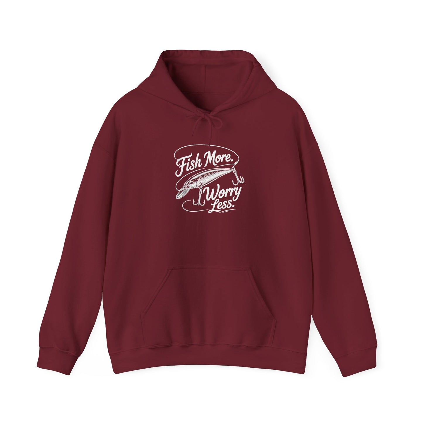 Fishing Hoodie - "Fish More Worry Less" Graphic Pullover