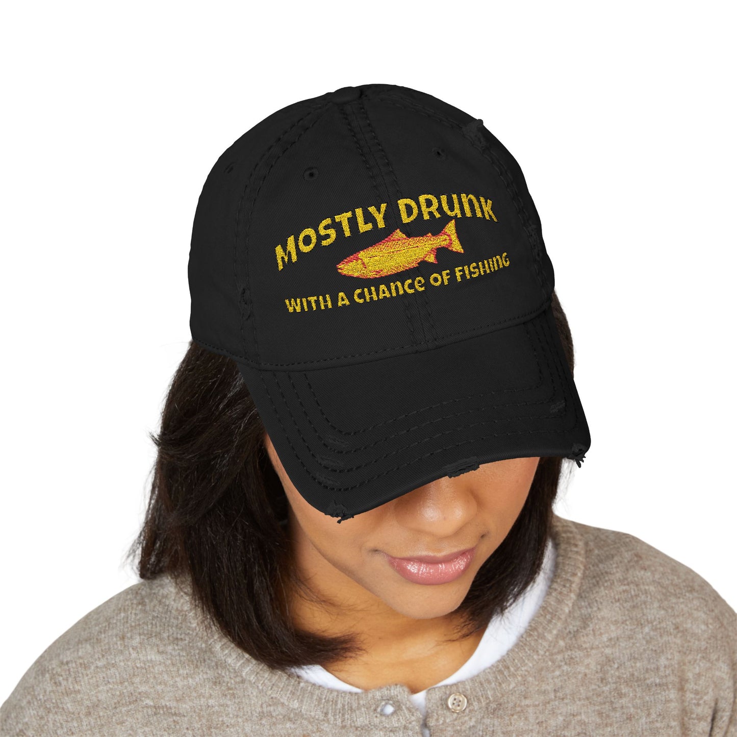 Dad Hat - "Mostly Drunk With A Chance Of Fishing" Embroidered Fishing Cap